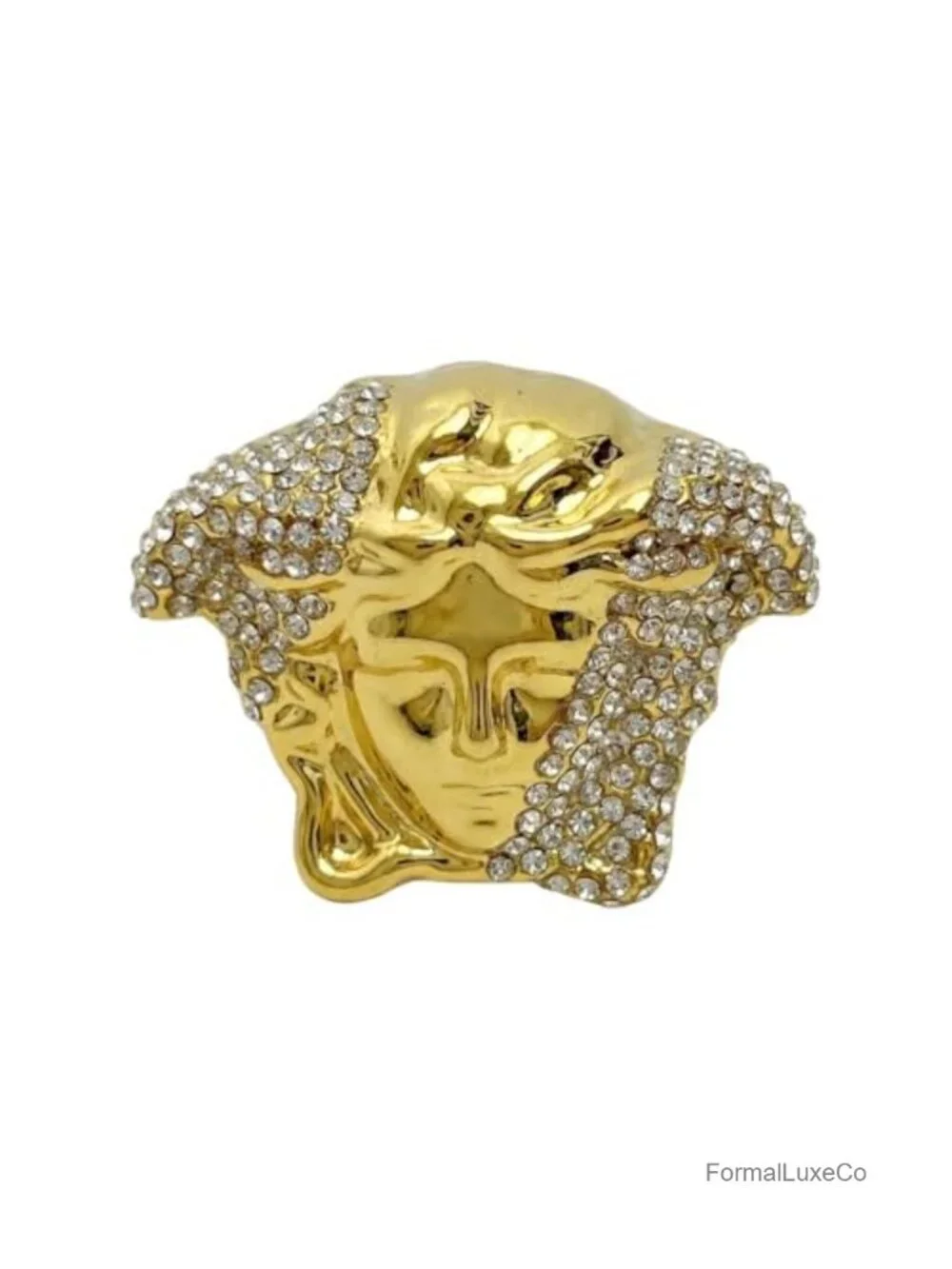 Greek Goddess Rhinestone Chunky Statement Ring Adjustable Open Band
